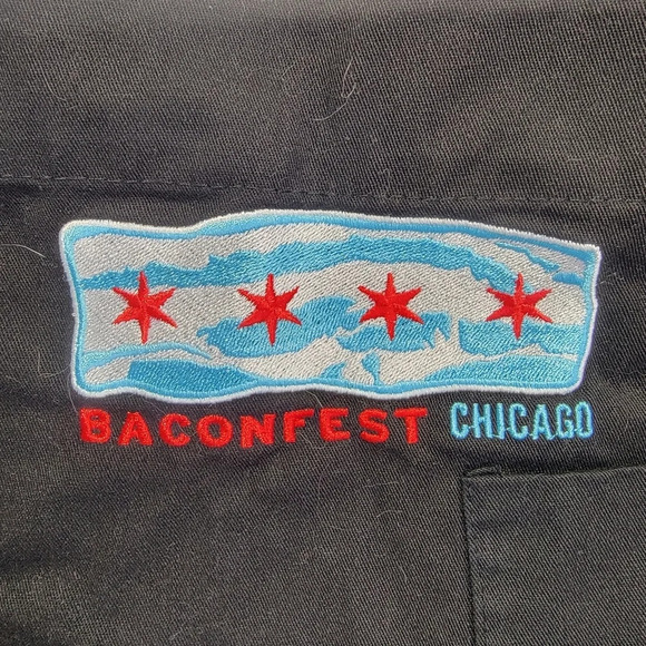 Chefwear Baconfest Chicago Black Tie Over Head Apron Embroidered Logo 3 Pockets - Picture 3 of 8